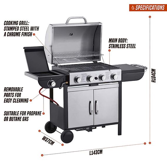 Blazebox 4 + 1 Gas Burner Barbecue